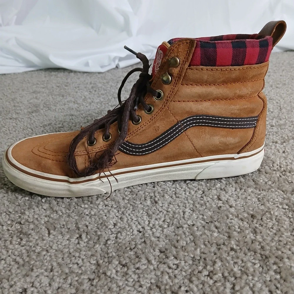 Vans Sk8-Hi MTE Gingerbread Brown Plaid Suede High Top Sneakers Mens 9.5